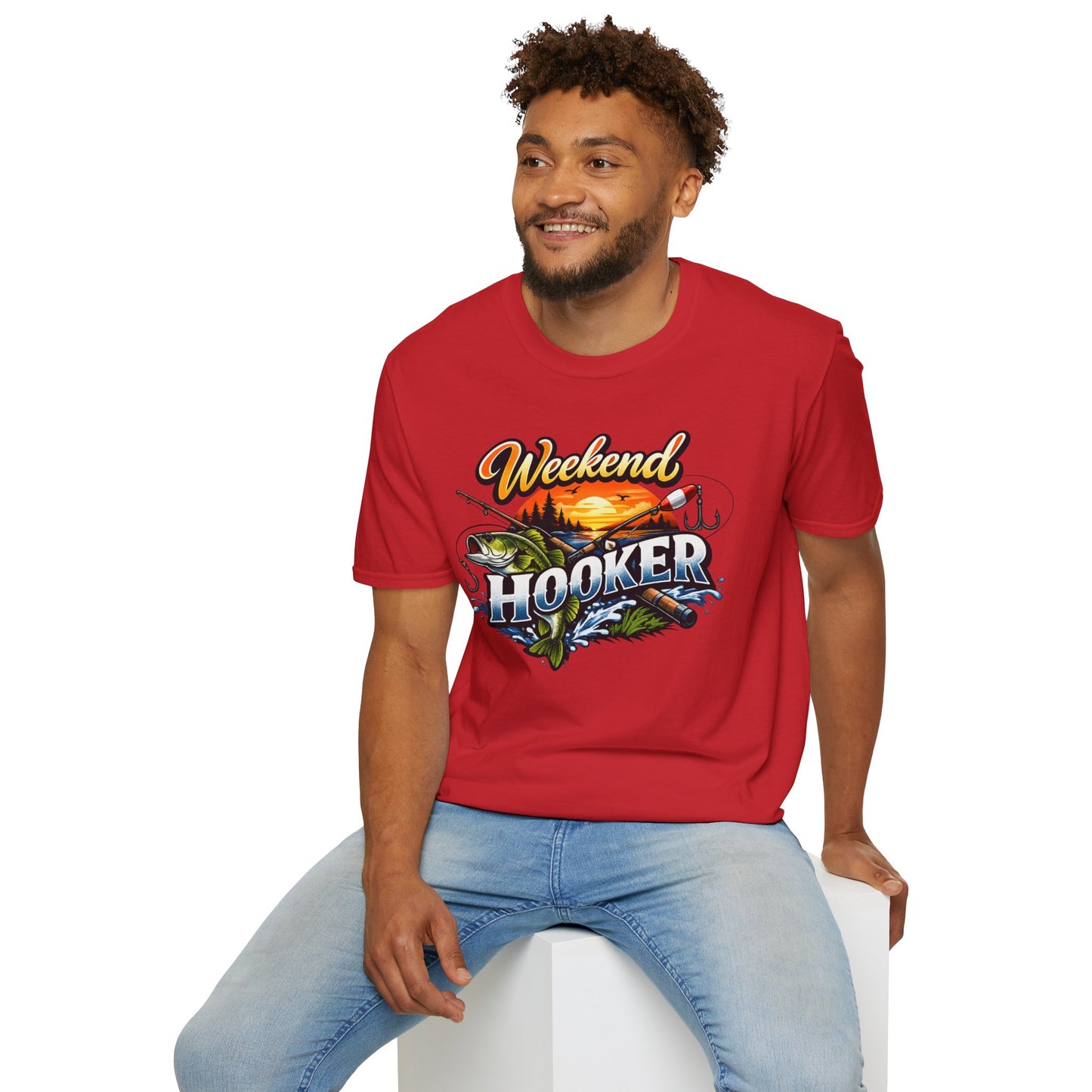 Weekend Hooker Fishing T-Shirt — Bass Sunset Angler Tee