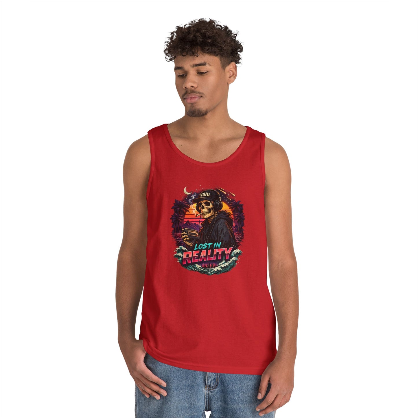 Skull Sunset Tank Top — "Lost in Reality" Retro Beach Vibe