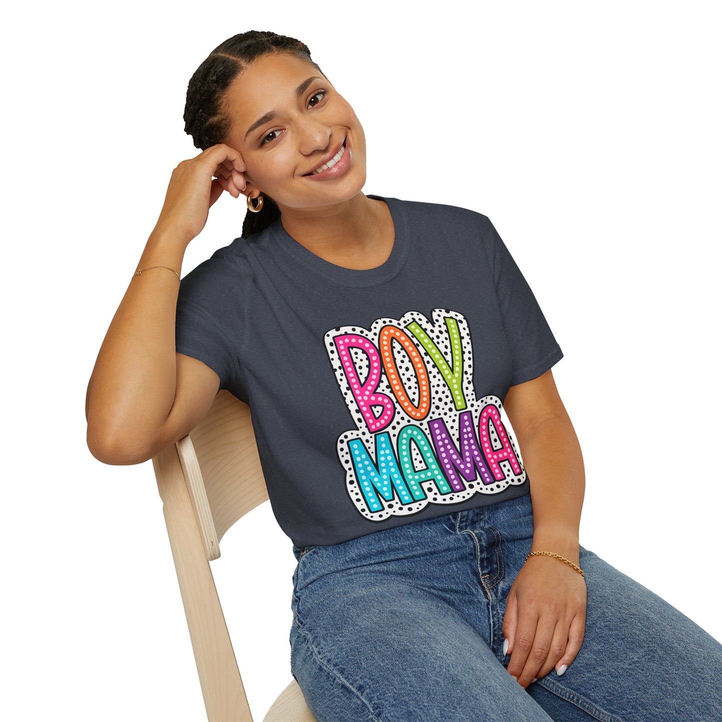 Boy Mama T-Shirt — Colorful Polka Dot Mom Tee