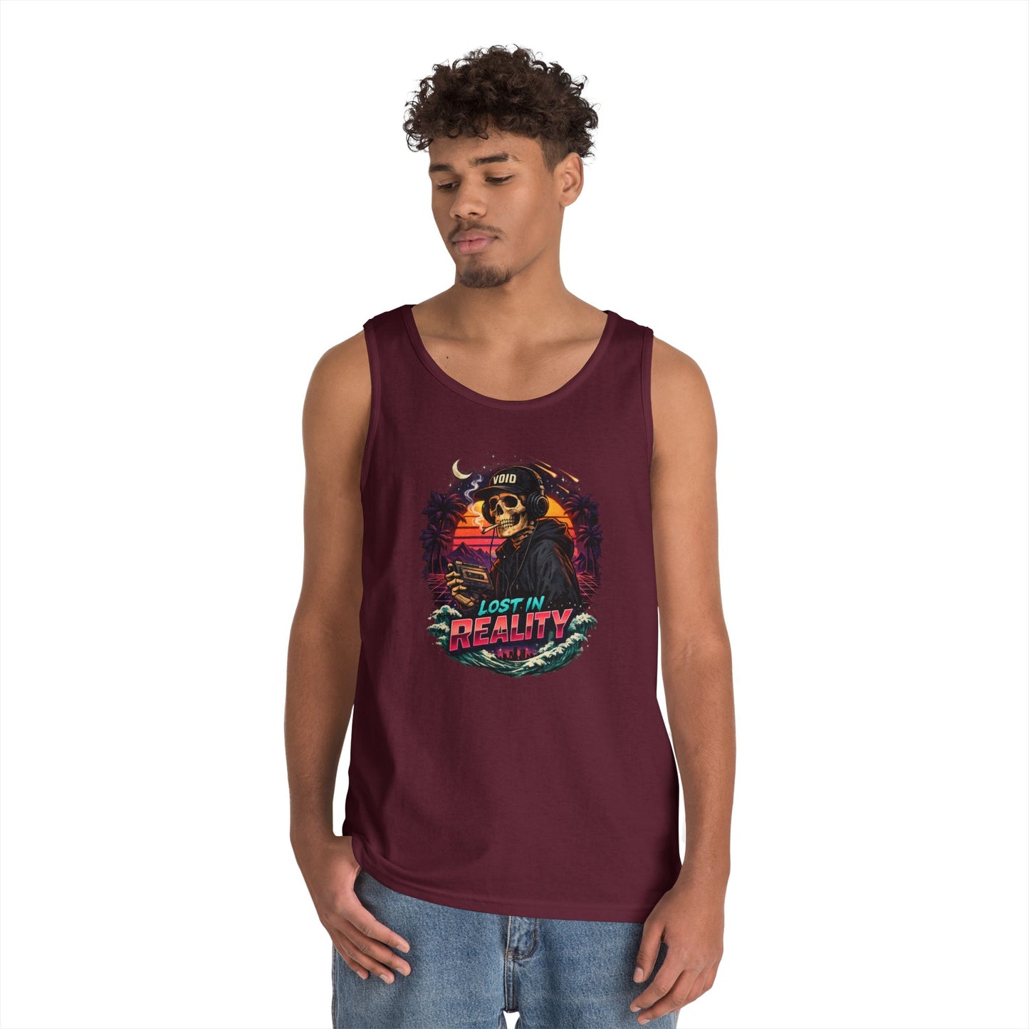 Skull Sunset Tank Top — "Lost in Reality" Retro Beach Vibe