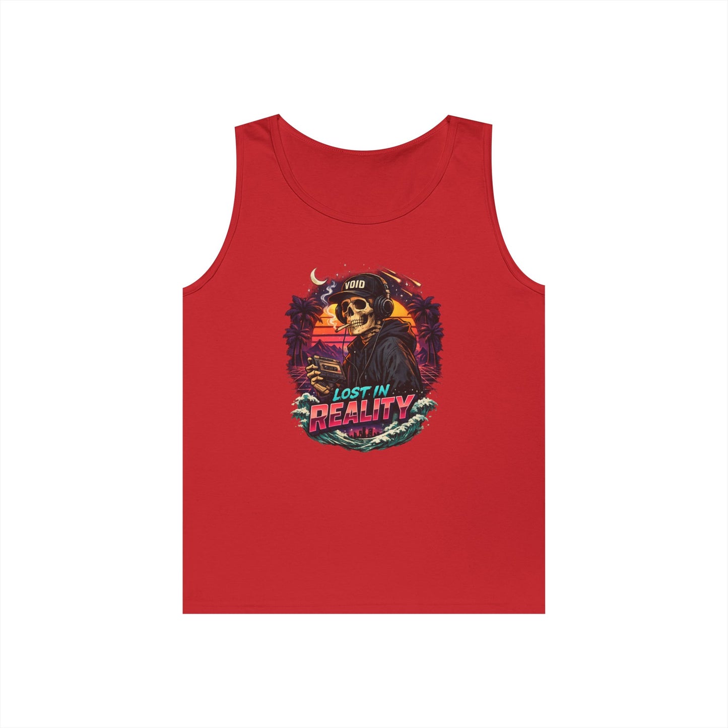 Skull Sunset Tank Top — "Lost in Reality" Retro Beach Vibe