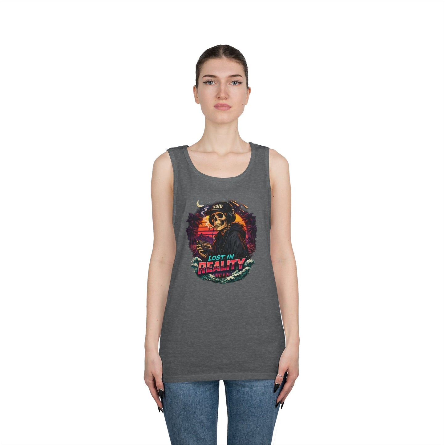 Skull Sunset Tank Top — "Lost in Reality" Retro Beach Vibe