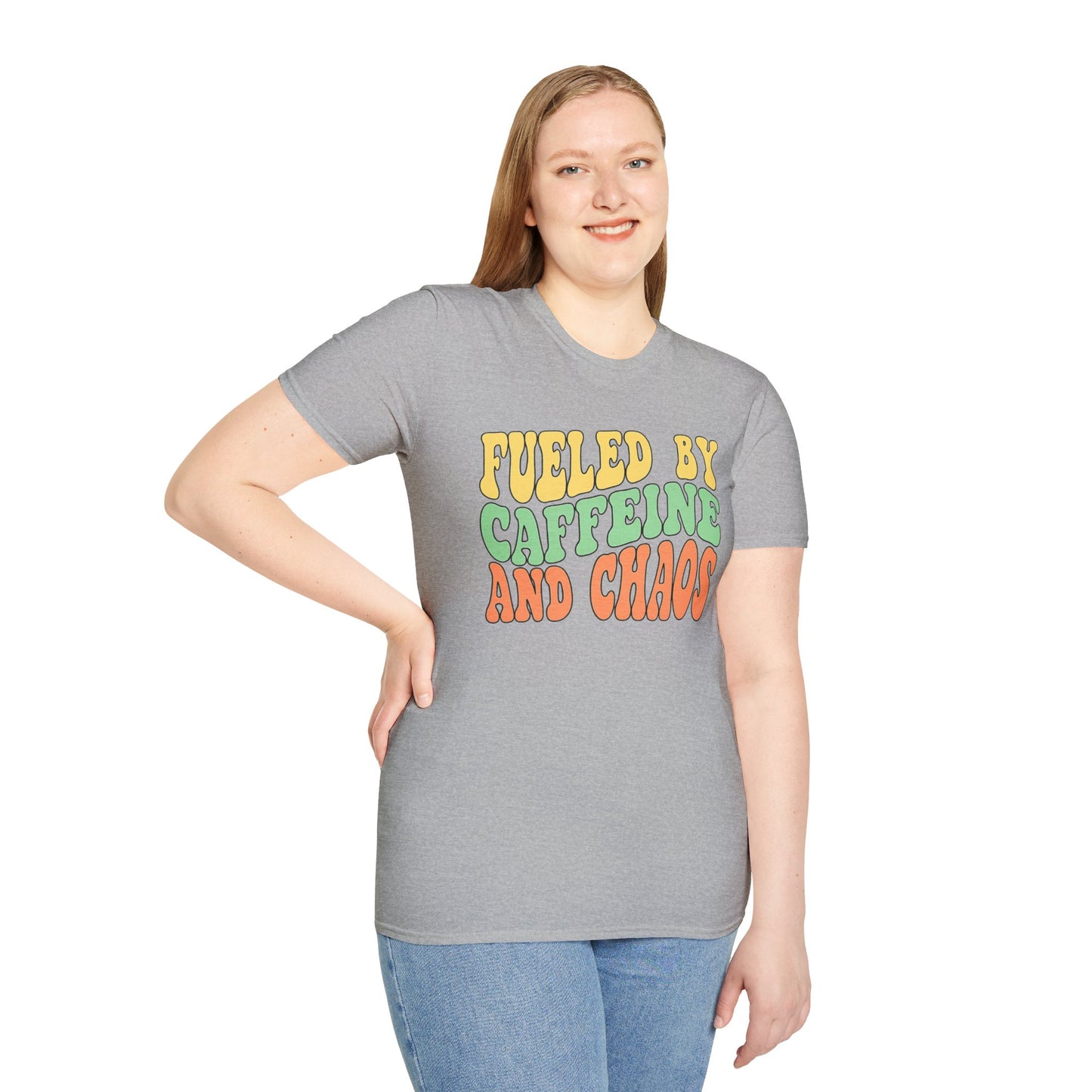 Fueled by Caffeine and Chaos T-Shirt — Retro Graphic Coffee Lover Tee