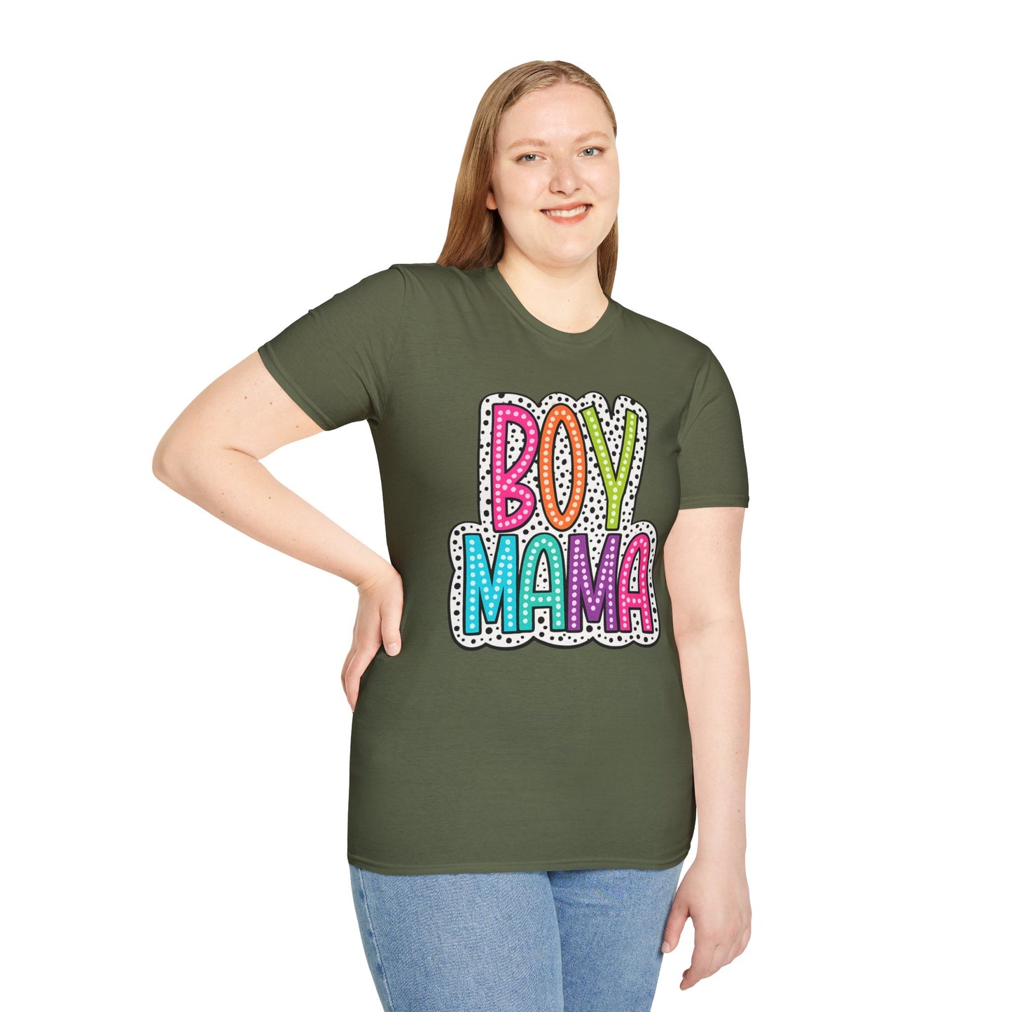 Boy Mama T-Shirt — Colorful Polka Dot Mom Tee