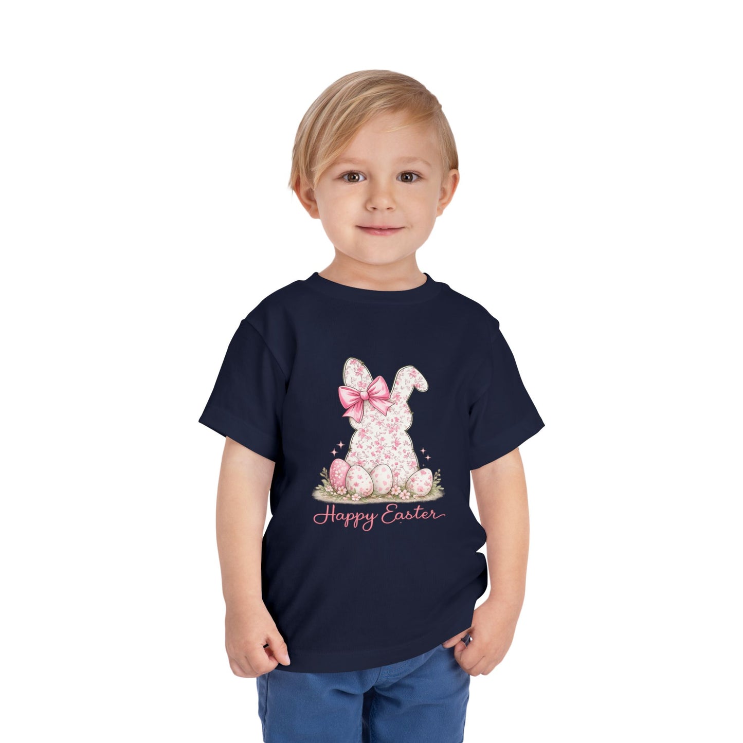 Toddler Tee — Pink Floral Bunny "Happy Easter"