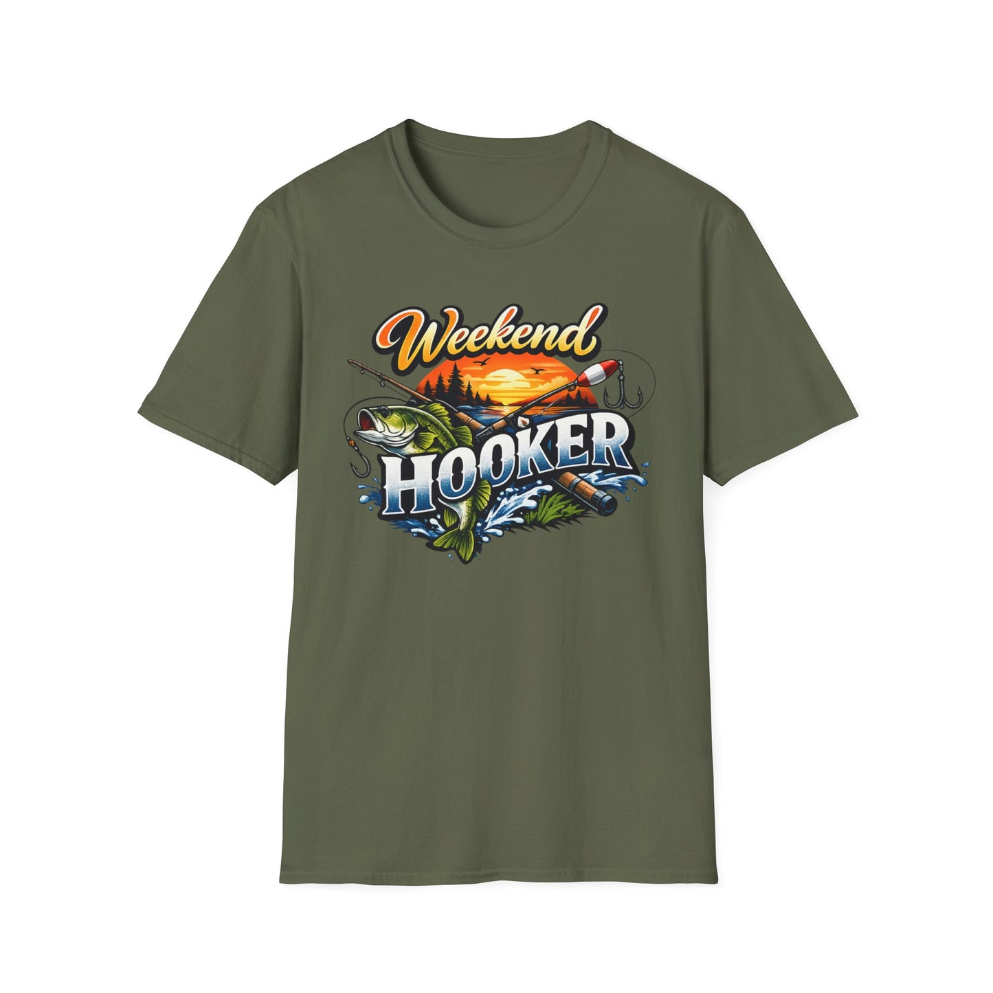 Weekend Hooker Fishing T-Shirt — Bass Sunset Angler Tee
