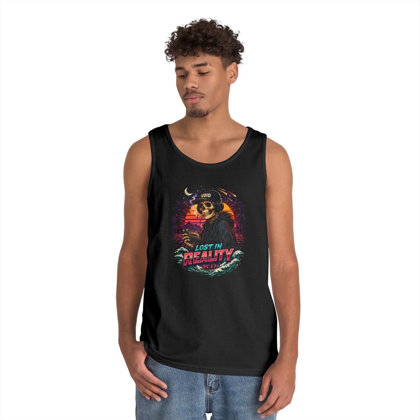 Skull Sunset Tank Top — "Lost in Reality" Retro Beach Vibe