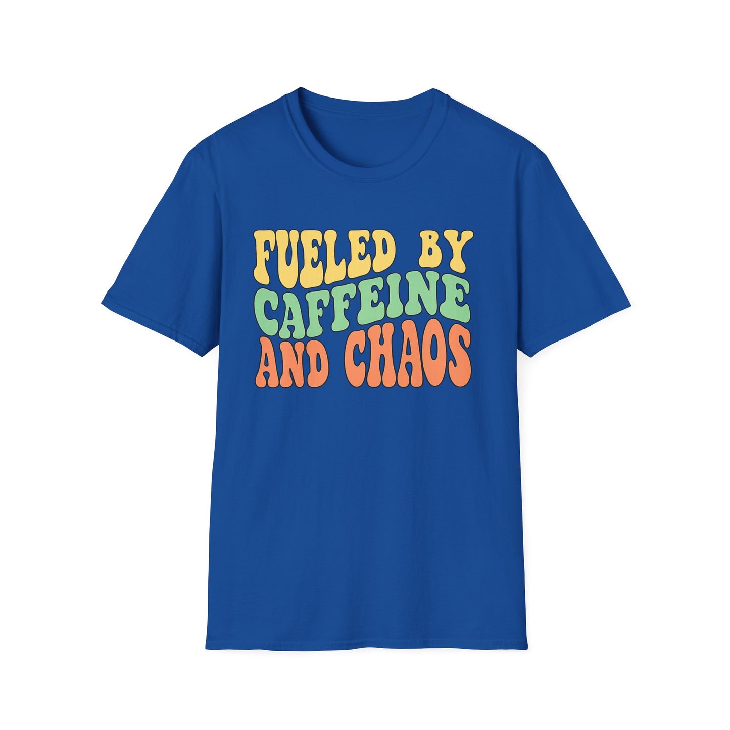 Fueled by Caffeine and Chaos T-Shirt — Retro Graphic Coffee Lover Tee
