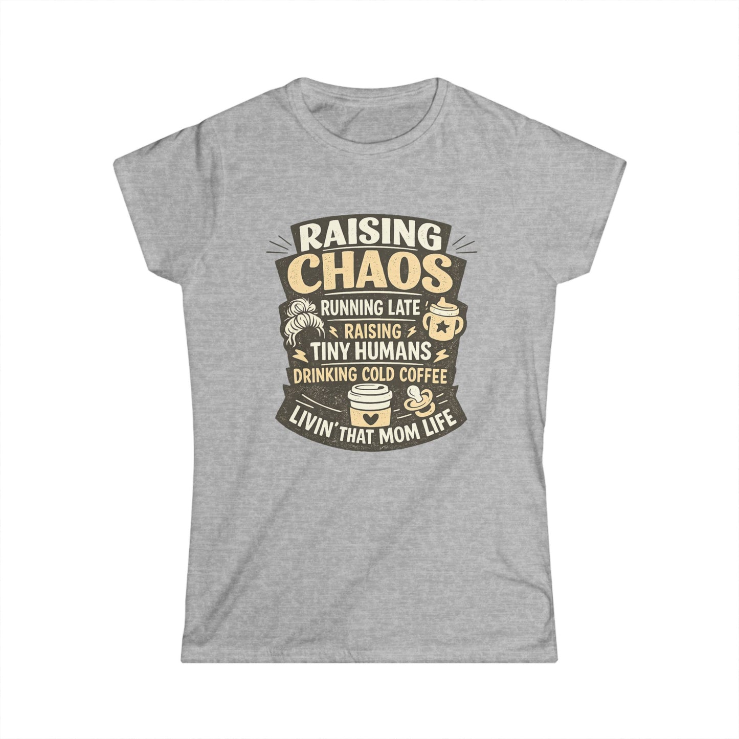 Raising Chaos Mom T-Shirt – "Raising Tiny Humans, Drinking Cold Coffee" Tee