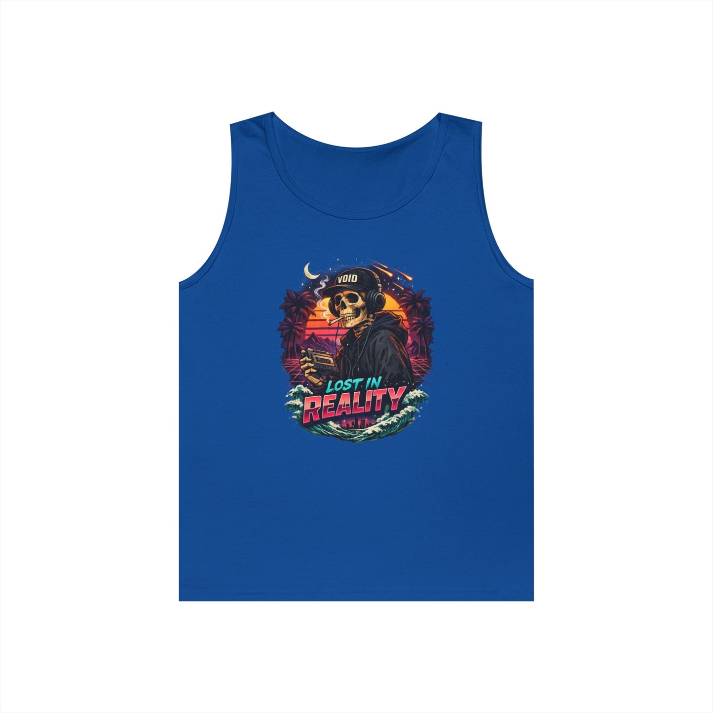 Skull Sunset Tank Top — "Lost in Reality" Retro Beach Vibe