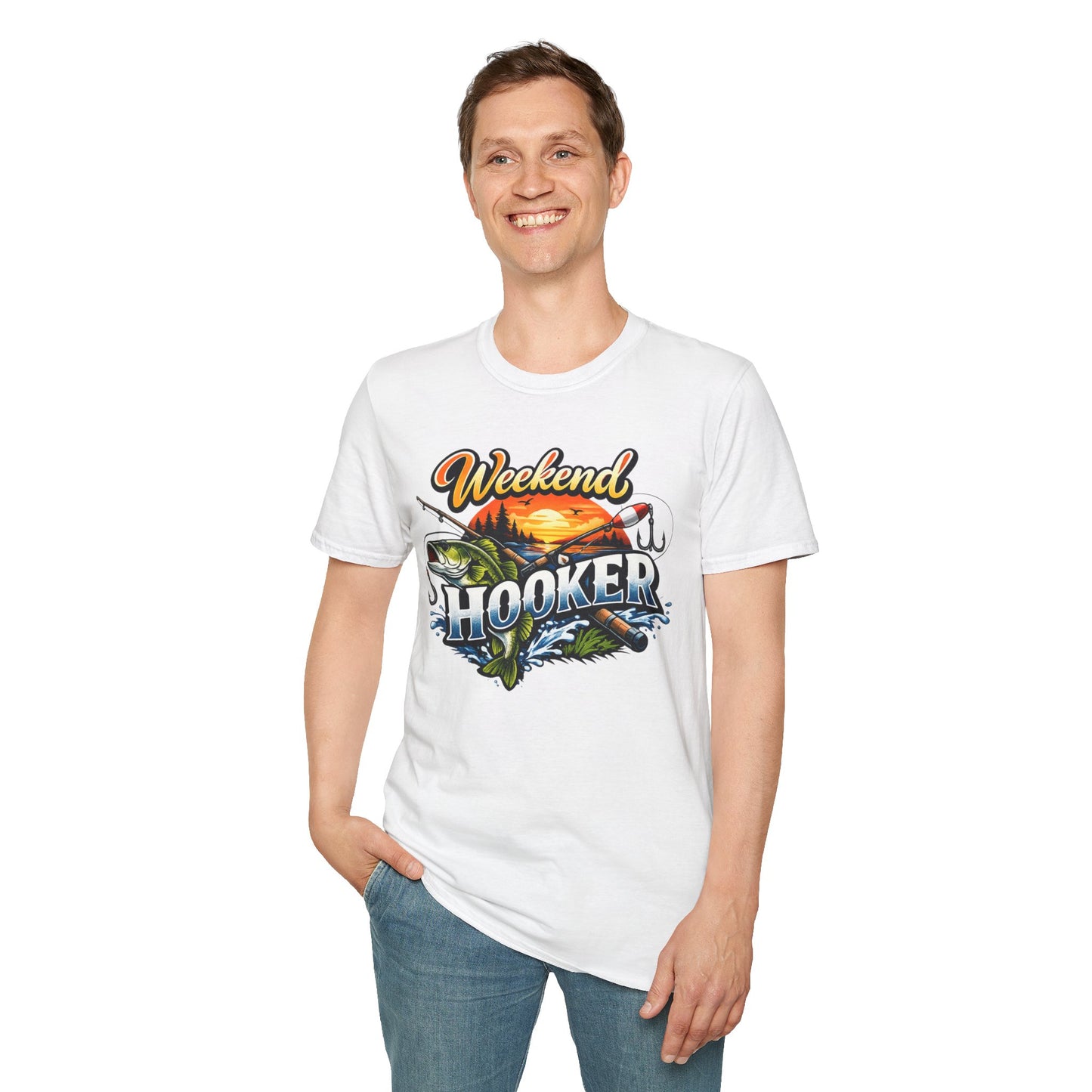 Weekend Hooker Fishing T-Shirt — Bass Sunset Angler Tee