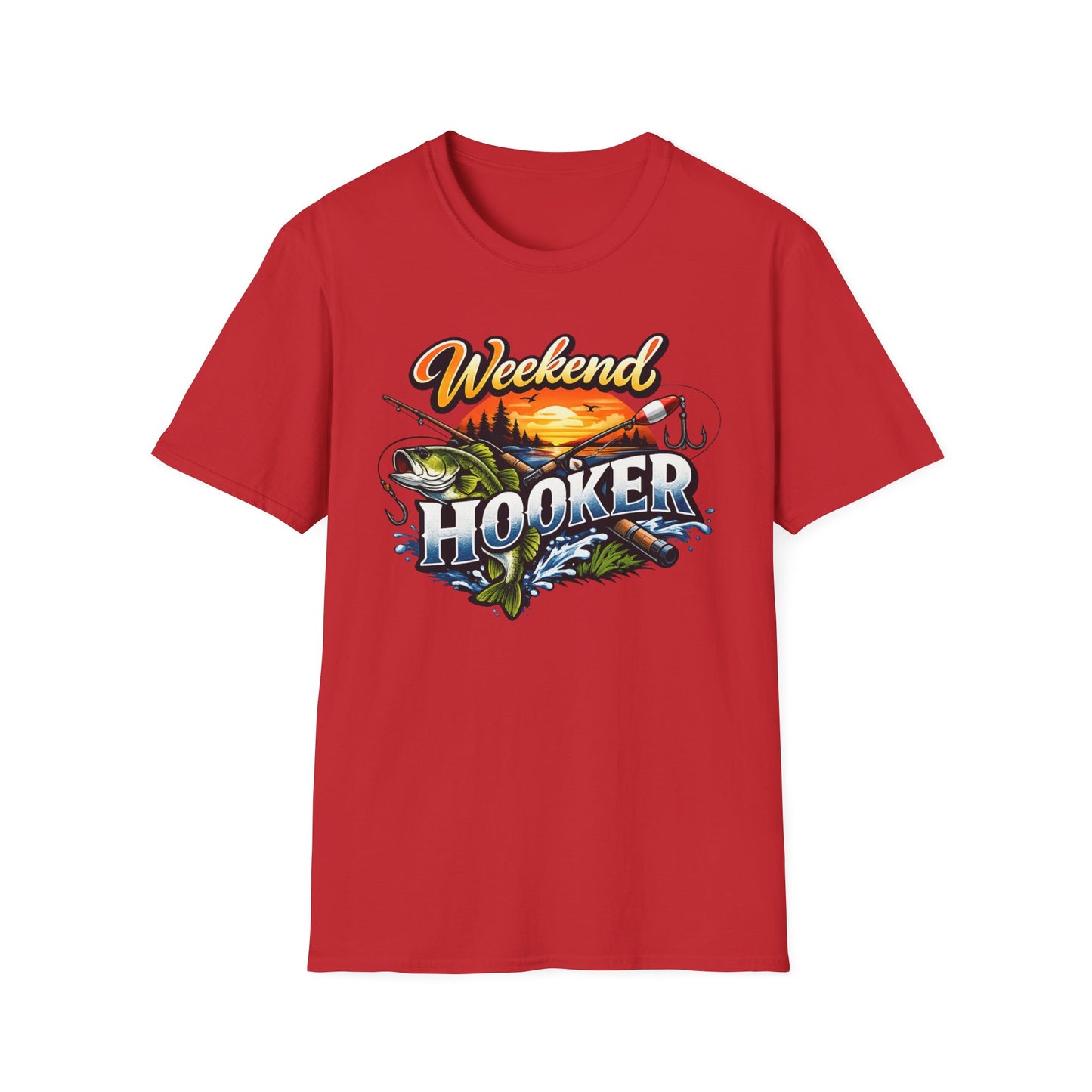 Weekend Hooker Fishing T-Shirt — Bass Sunset Angler Tee