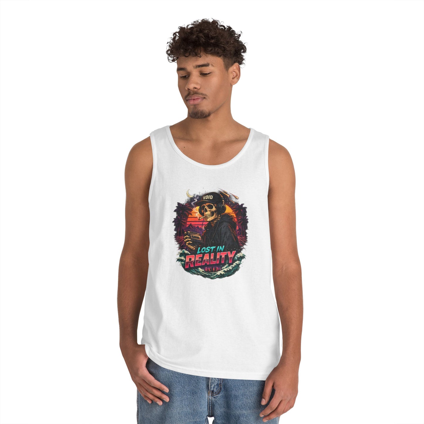 Skull Sunset Tank Top — "Lost in Reality" Retro Beach Vibe