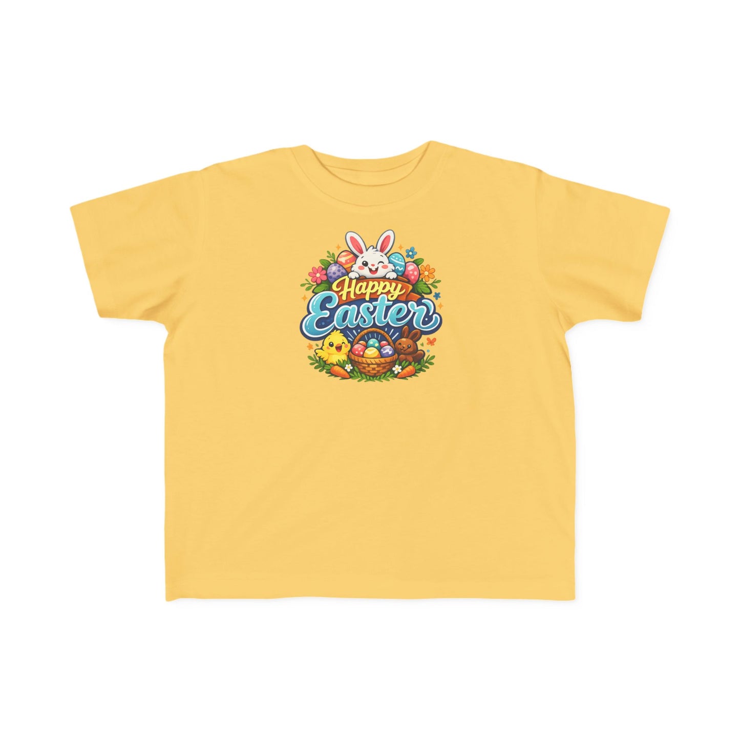 Toddler Easter Tee — "Happy Easter" Bunny & Eggs Spring Graphic