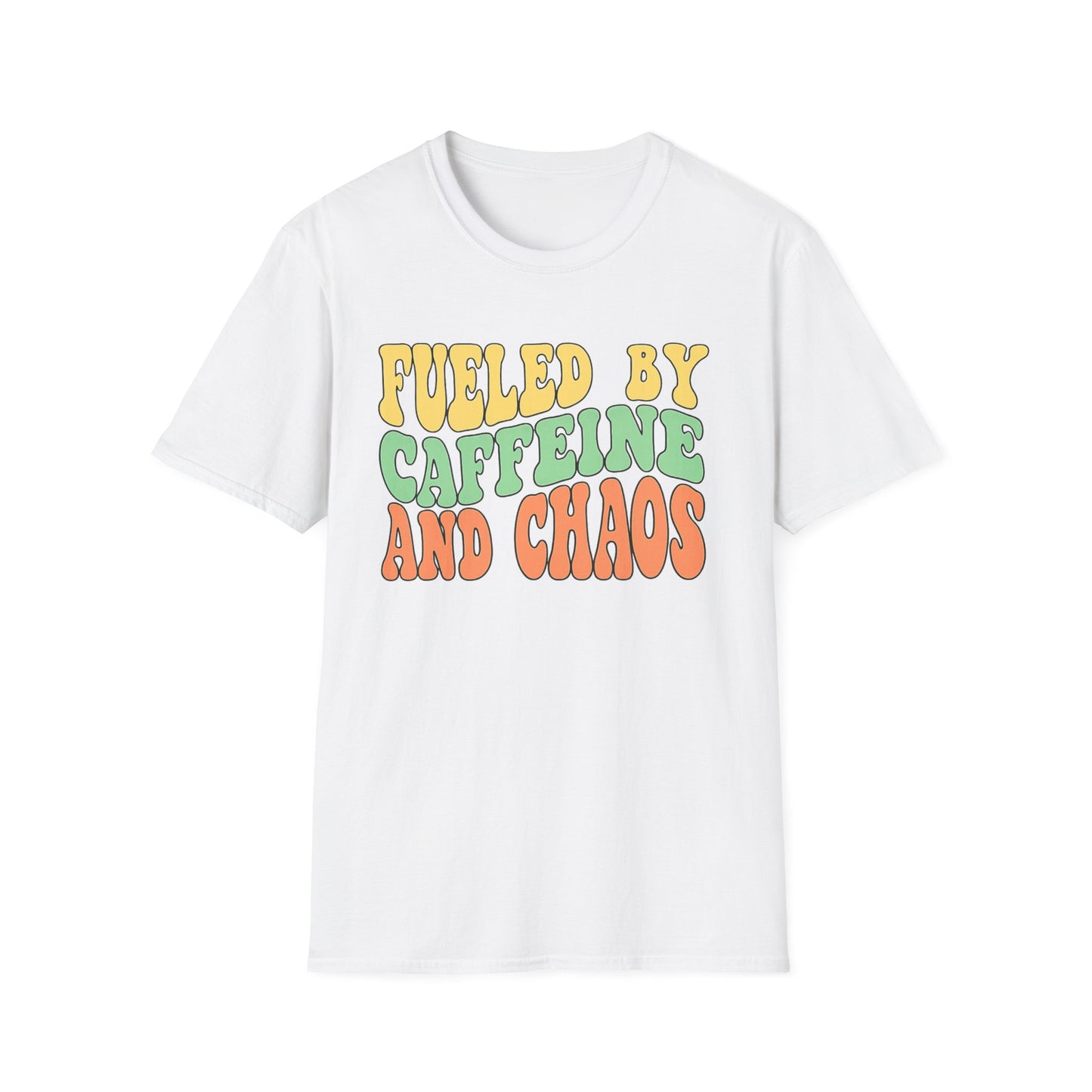 Fueled by Caffeine and Chaos T-Shirt — Retro Graphic Coffee Lover Tee