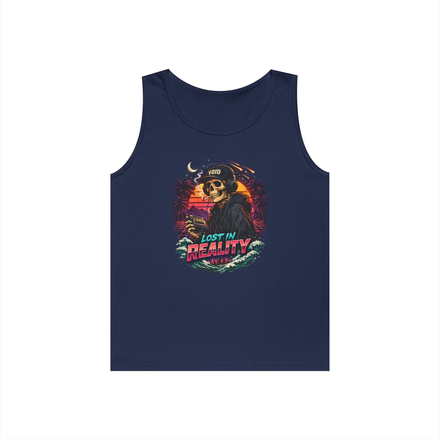 Skull Sunset Tank Top — "Lost in Reality" Retro Beach Vibe