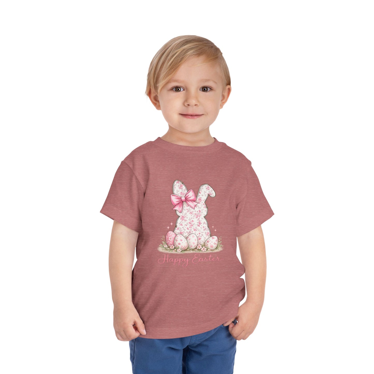 Toddler Tee — Pink Floral Bunny "Happy Easter"