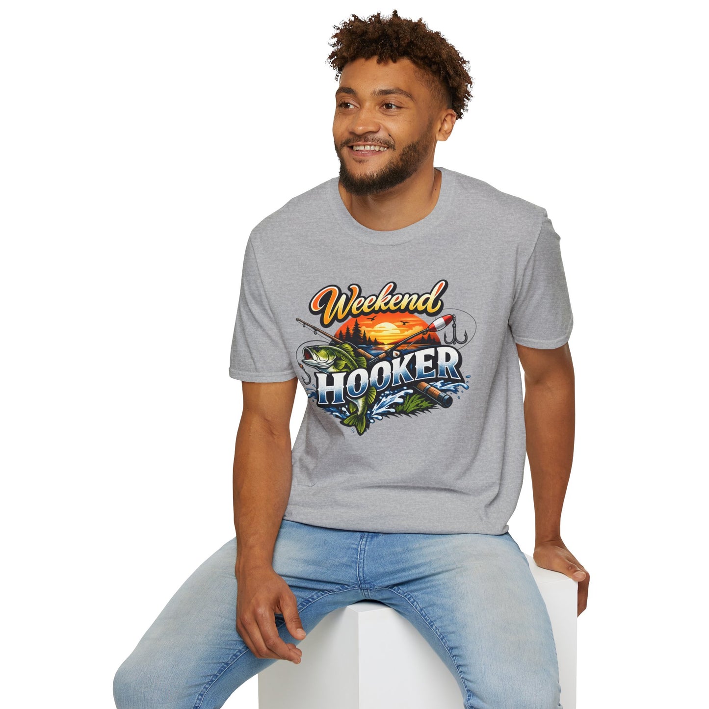 Weekend Hooker Fishing T-Shirt — Bass Sunset Angler Tee
