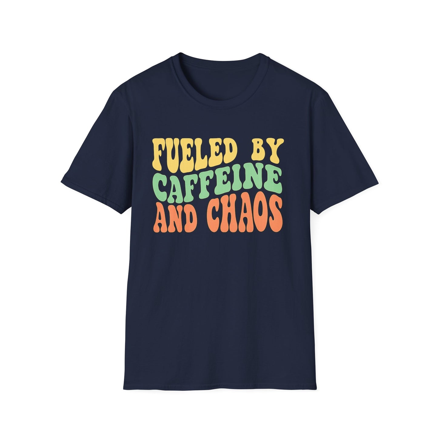 Fueled by Caffeine and Chaos T-Shirt — Retro Graphic Coffee Lover Tee