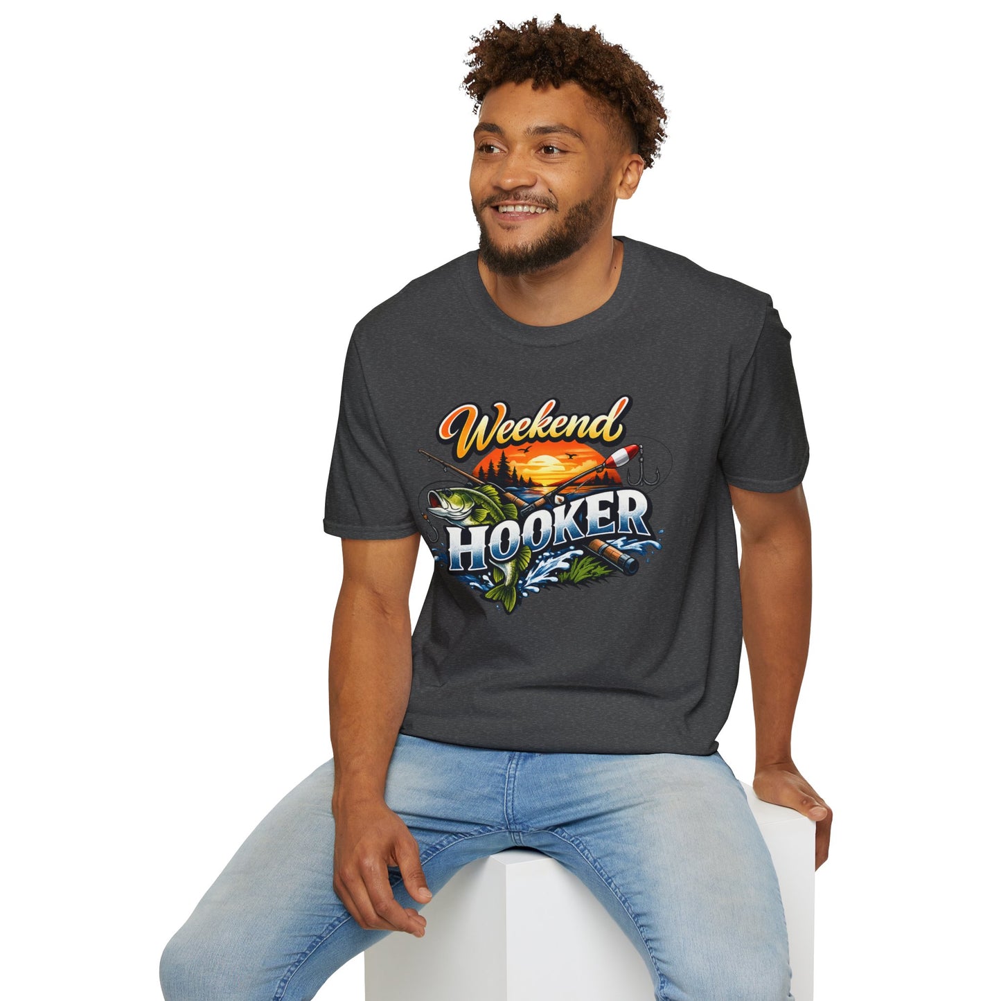Weekend Hooker Fishing T-Shirt — Bass Sunset Angler Tee