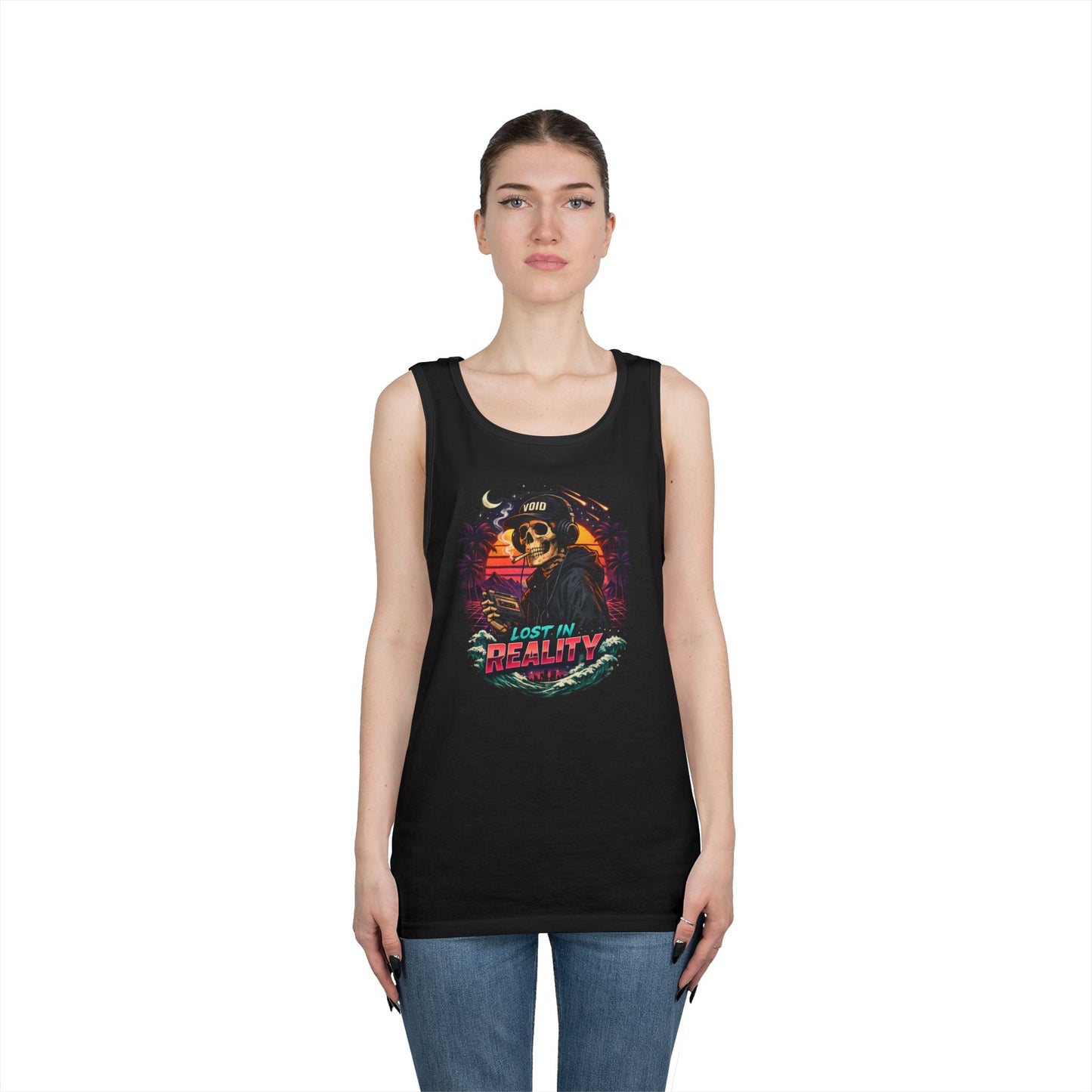 Skull Sunset Tank Top — "Lost in Reality" Retro Beach Vibe