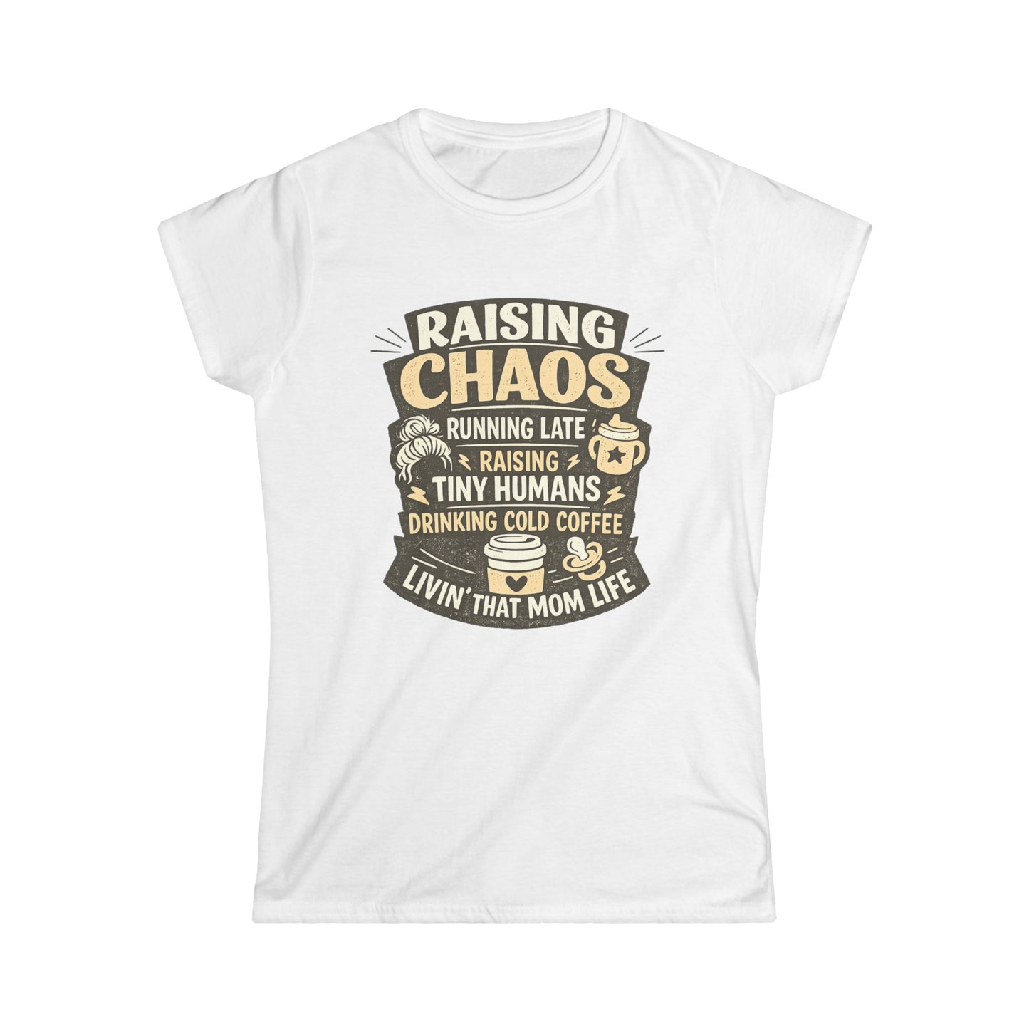 Raising Chaos Mom T-Shirt – "Raising Tiny Humans, Drinking Cold Coffee" Tee