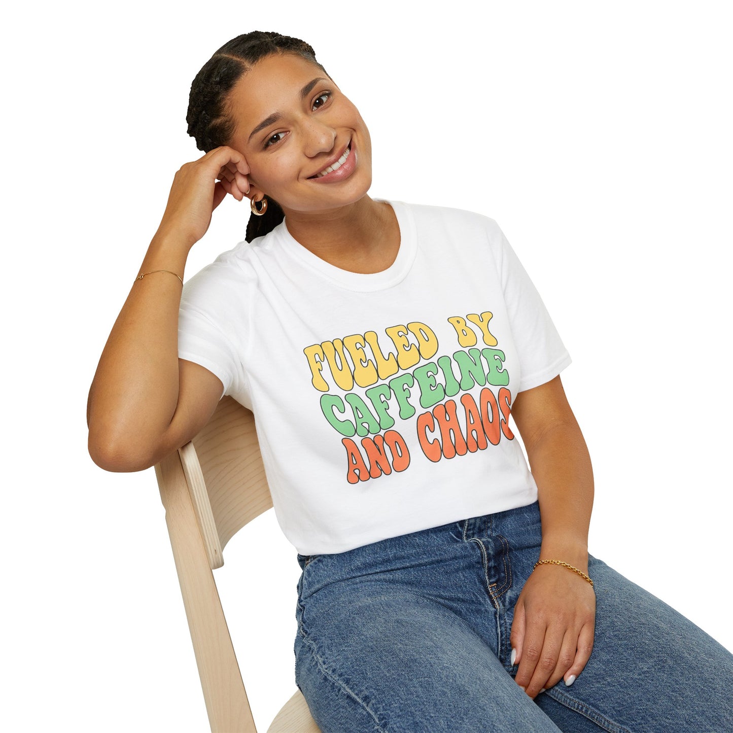 Fueled by Caffeine and Chaos T-Shirt — Retro Graphic Coffee Lover Tee