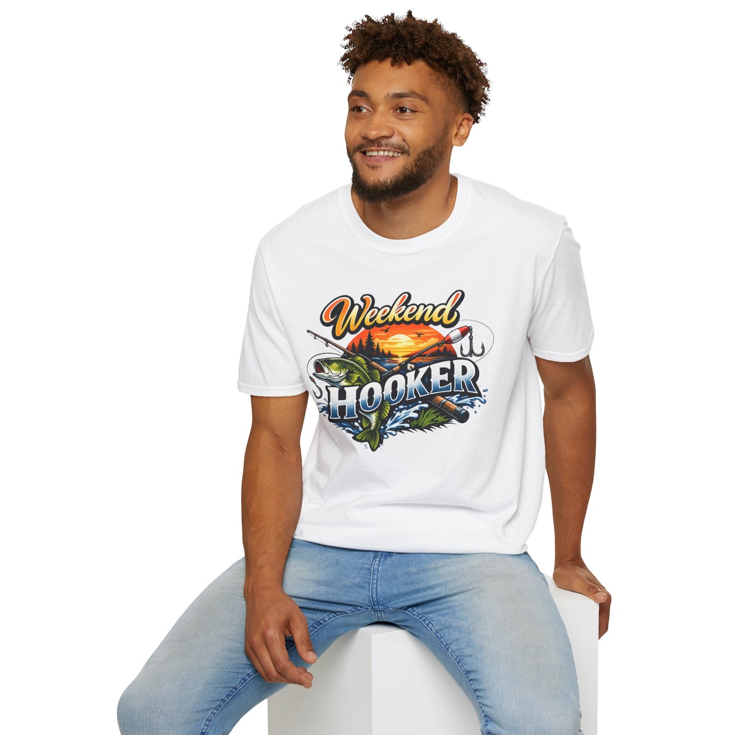 Weekend Hooker Fishing T-Shirt — Bass Sunset Angler Tee
