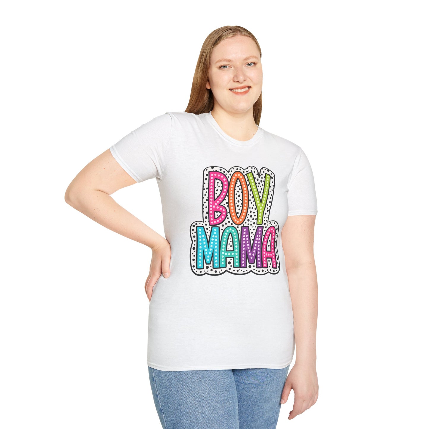 Boy Mama T-Shirt — Colorful Polka Dot Mom Tee