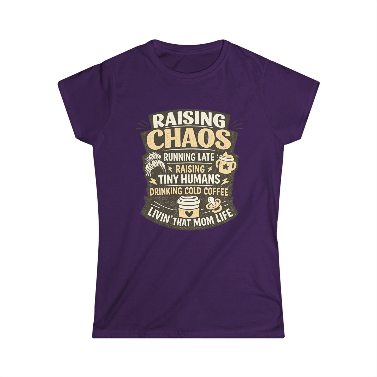Raising Chaos Mom T-Shirt – "Raising Tiny Humans, Drinking Cold Coffee" Tee