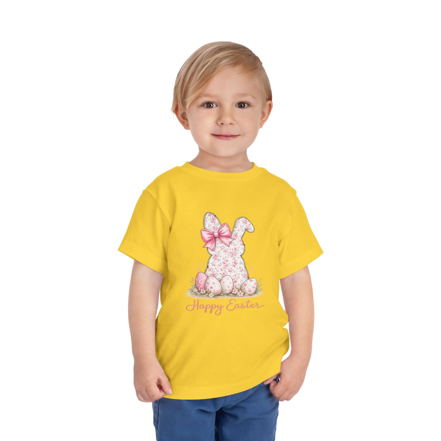 Toddler Tee — Pink Floral Bunny "Happy Easter"