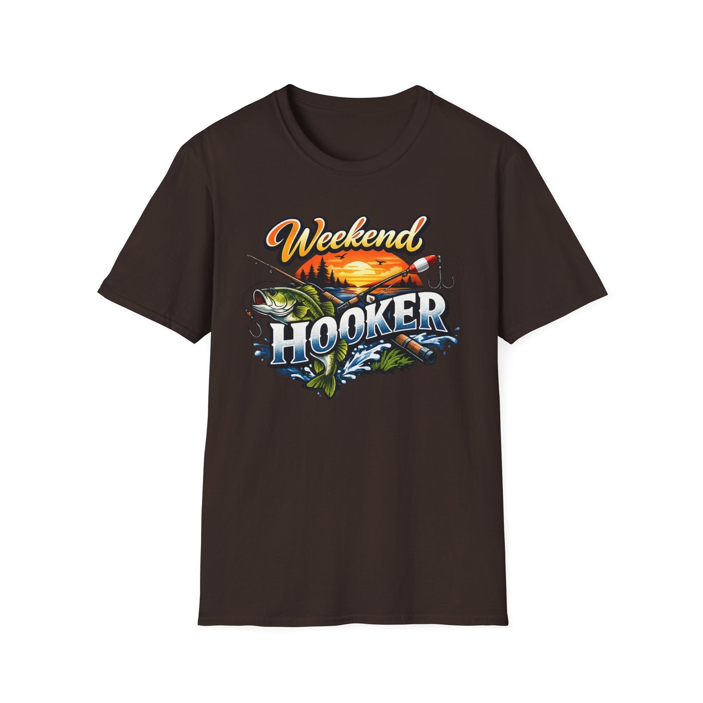 Weekend Hooker Fishing T-Shirt — Bass Sunset Angler Tee