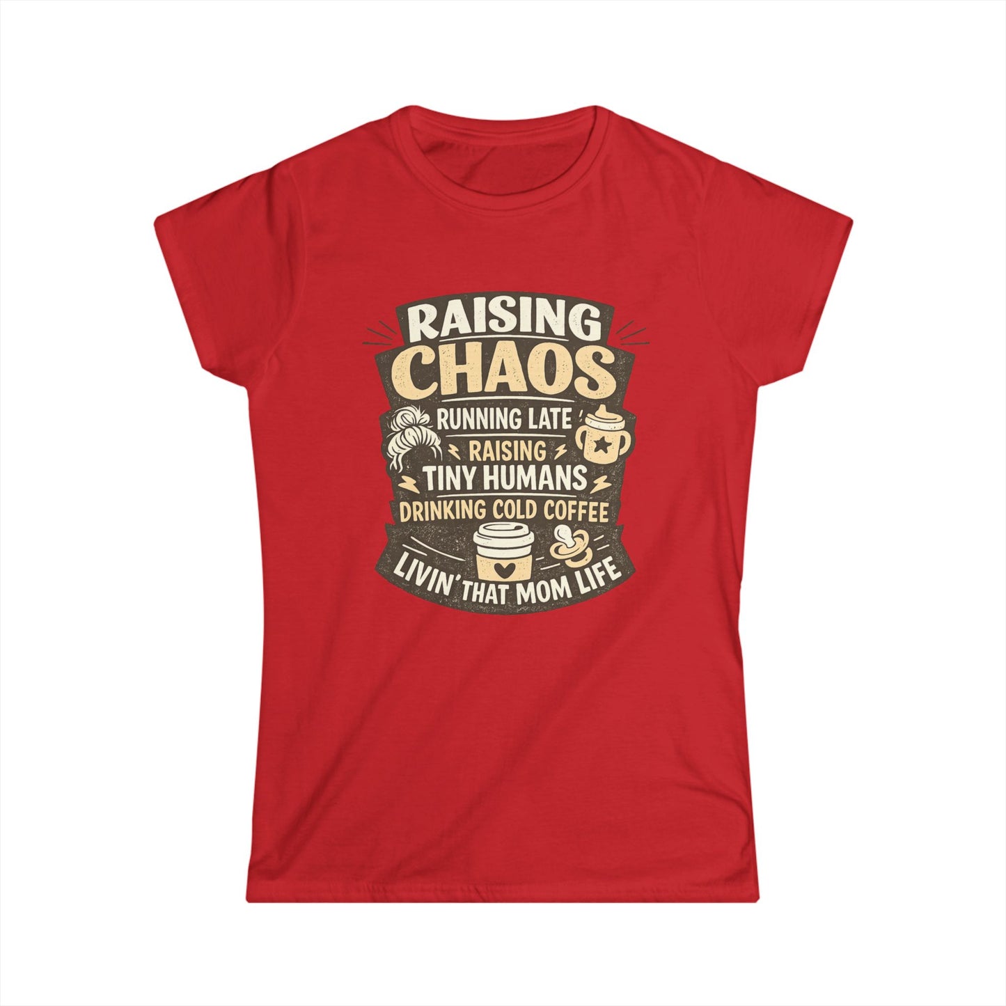 Raising Chaos Mom T-Shirt – "Raising Tiny Humans, Drinking Cold Coffee" Tee