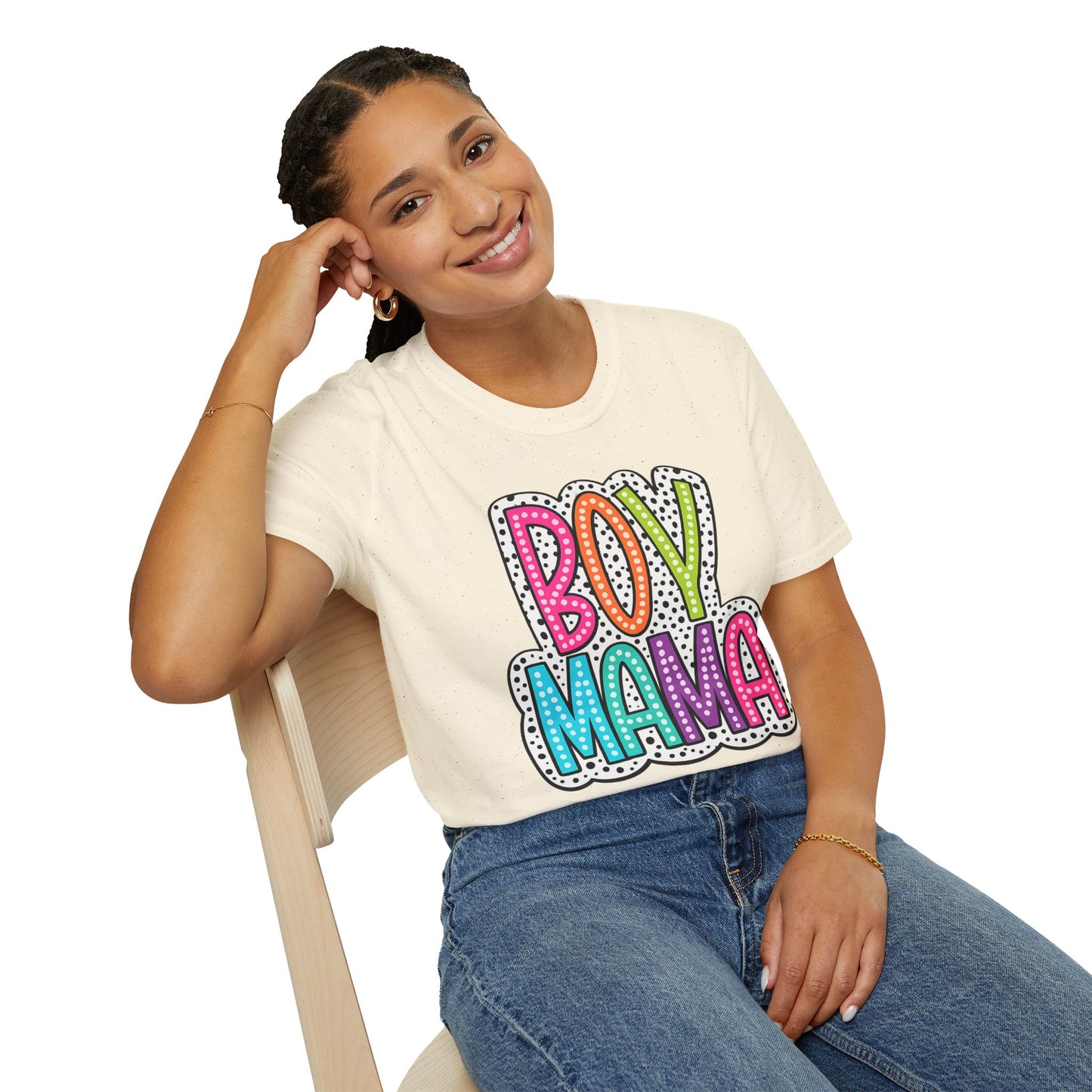 Boy Mama T-Shirt — Colorful Polka Dot Mom Tee