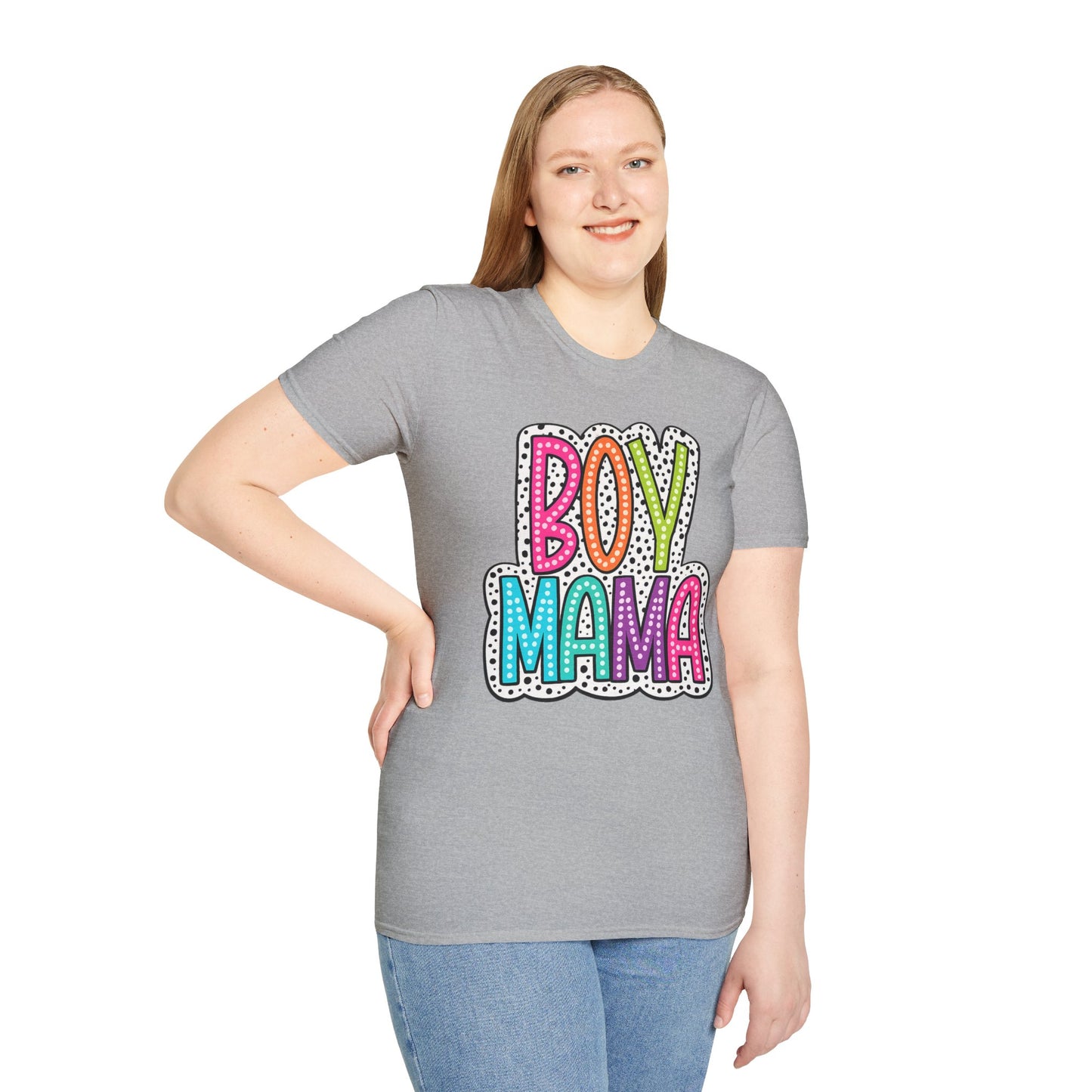 Boy Mama T-Shirt — Colorful Polka Dot Mom Tee