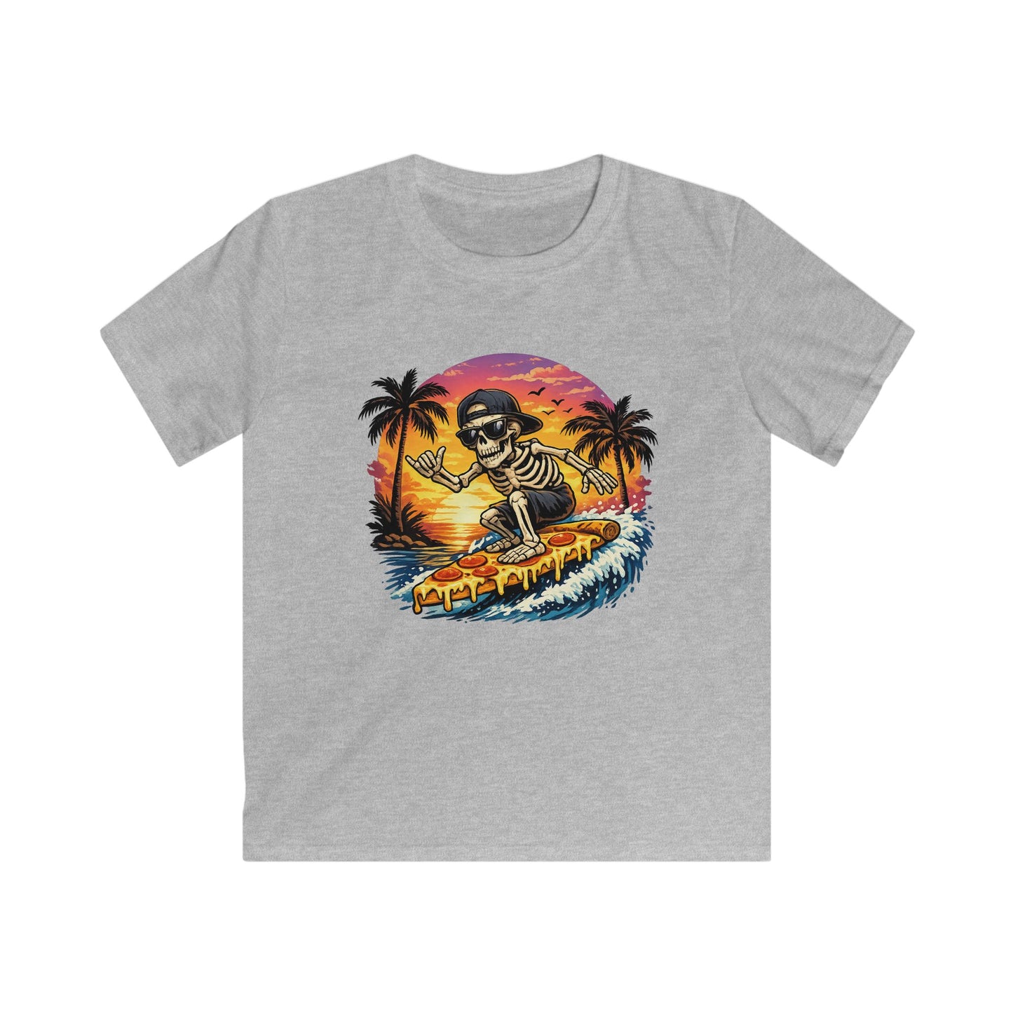 Kids Surf Skeleton Tee — Retro Sunset Skate & Surf Graphic Shirt