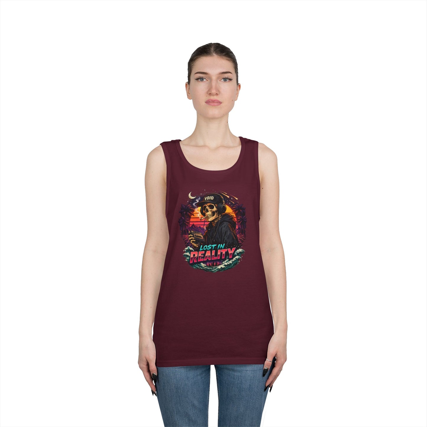 Skull Sunset Tank Top — "Lost in Reality" Retro Beach Vibe