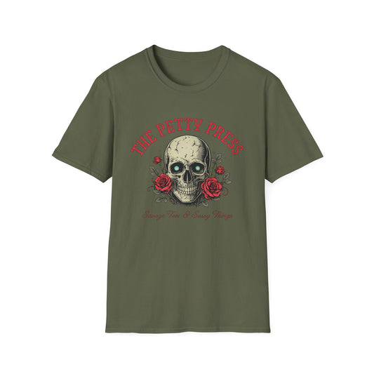 Skull & Roses T-Shirt — "The Petty Press" Vintage Gothic Graphic Tee
