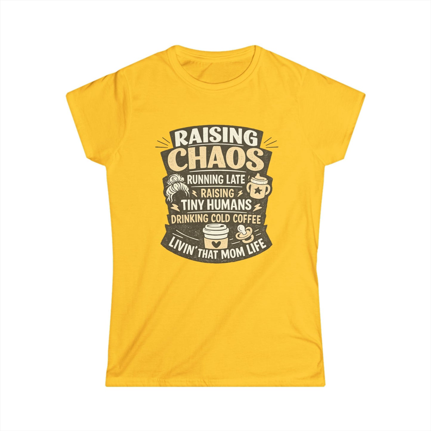 Raising Chaos Mom T-Shirt – "Raising Tiny Humans, Drinking Cold Coffee" Tee