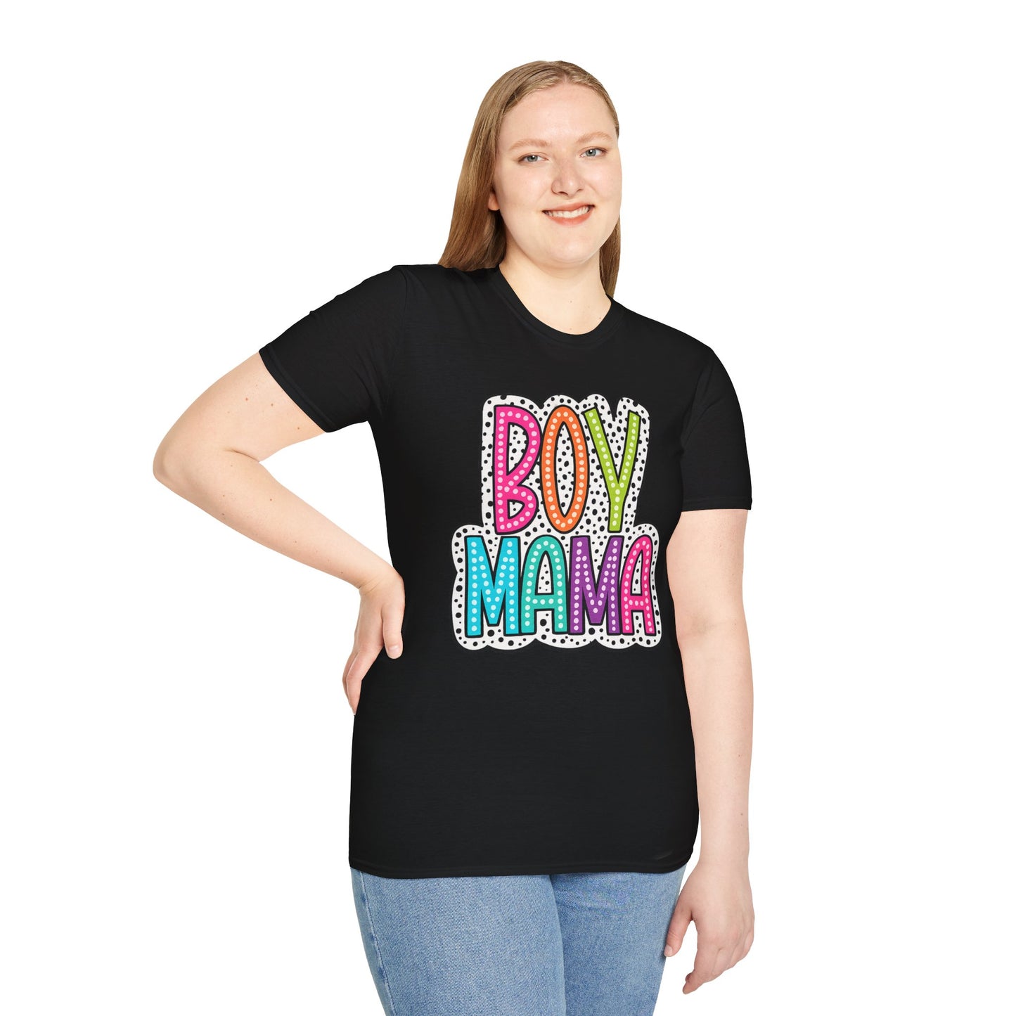 Boy Mama T-Shirt — Colorful Polka Dot Mom Tee