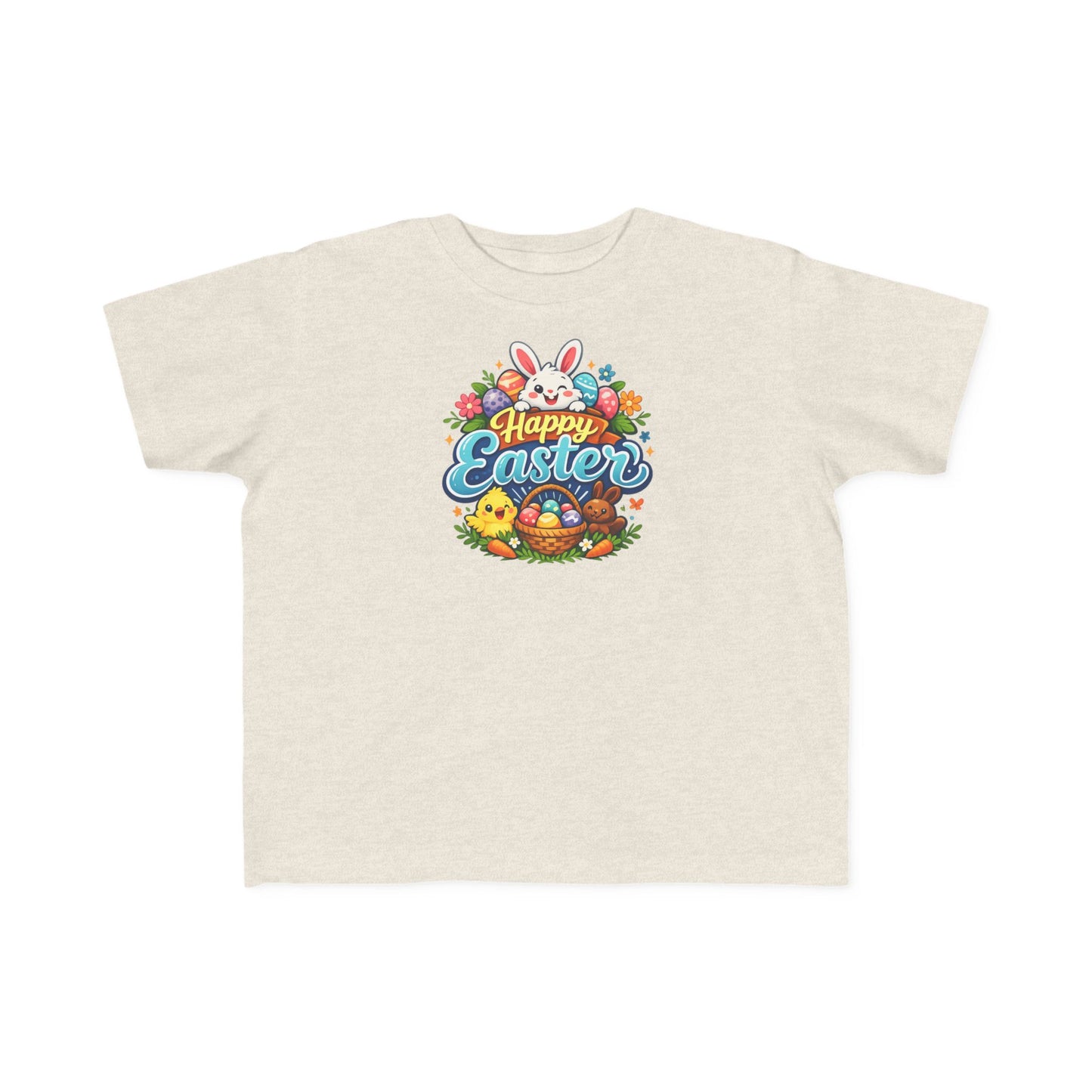 Toddler Easter Tee — "Happy Easter" Bunny & Eggs Spring Graphic