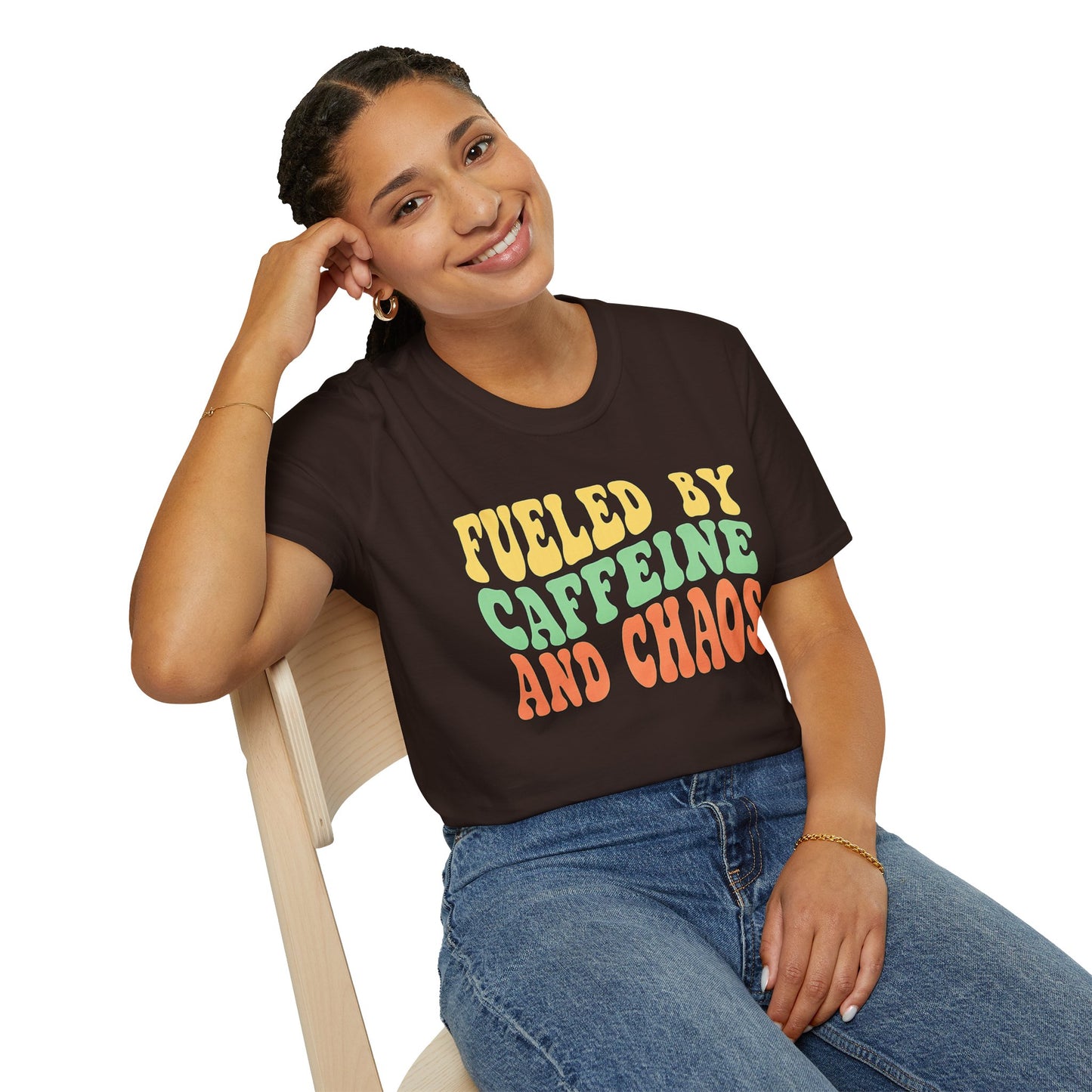 Fueled by Caffeine and Chaos T-Shirt — Retro Graphic Coffee Lover Tee