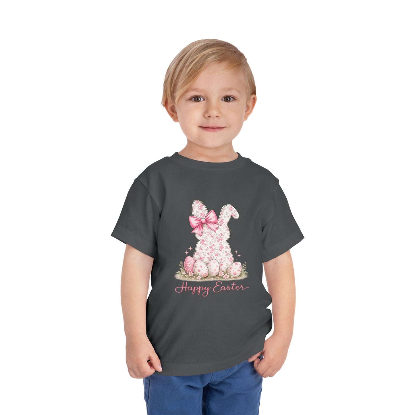 Toddler Tee — Pink Floral Bunny "Happy Easter"