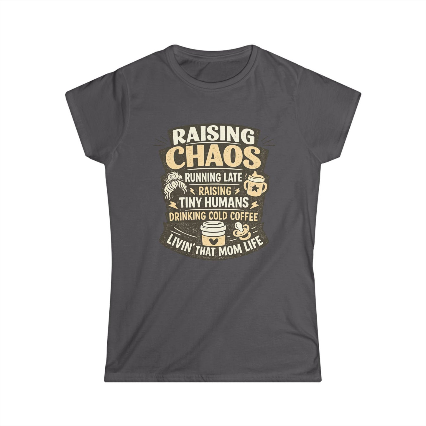 Raising Chaos Mom T-Shirt – "Raising Tiny Humans, Drinking Cold Coffee" Tee