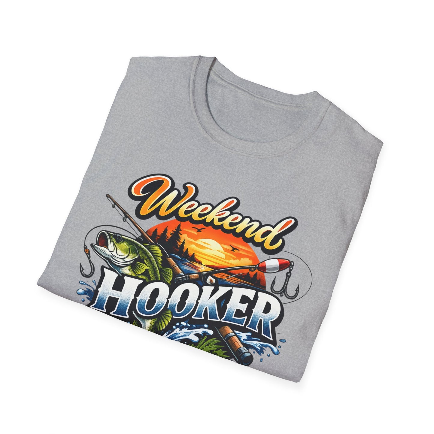 Weekend Hooker Fishing T-Shirt — Bass Sunset Angler Tee