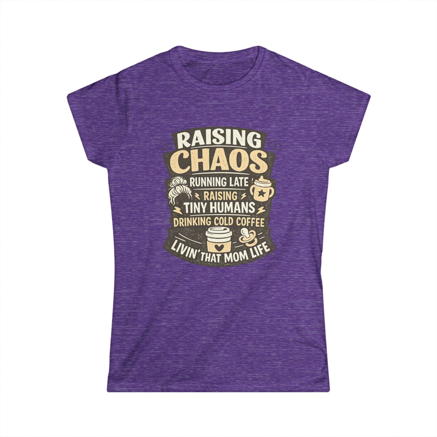 Raising Chaos Mom T-Shirt – "Raising Tiny Humans, Drinking Cold Coffee" Tee