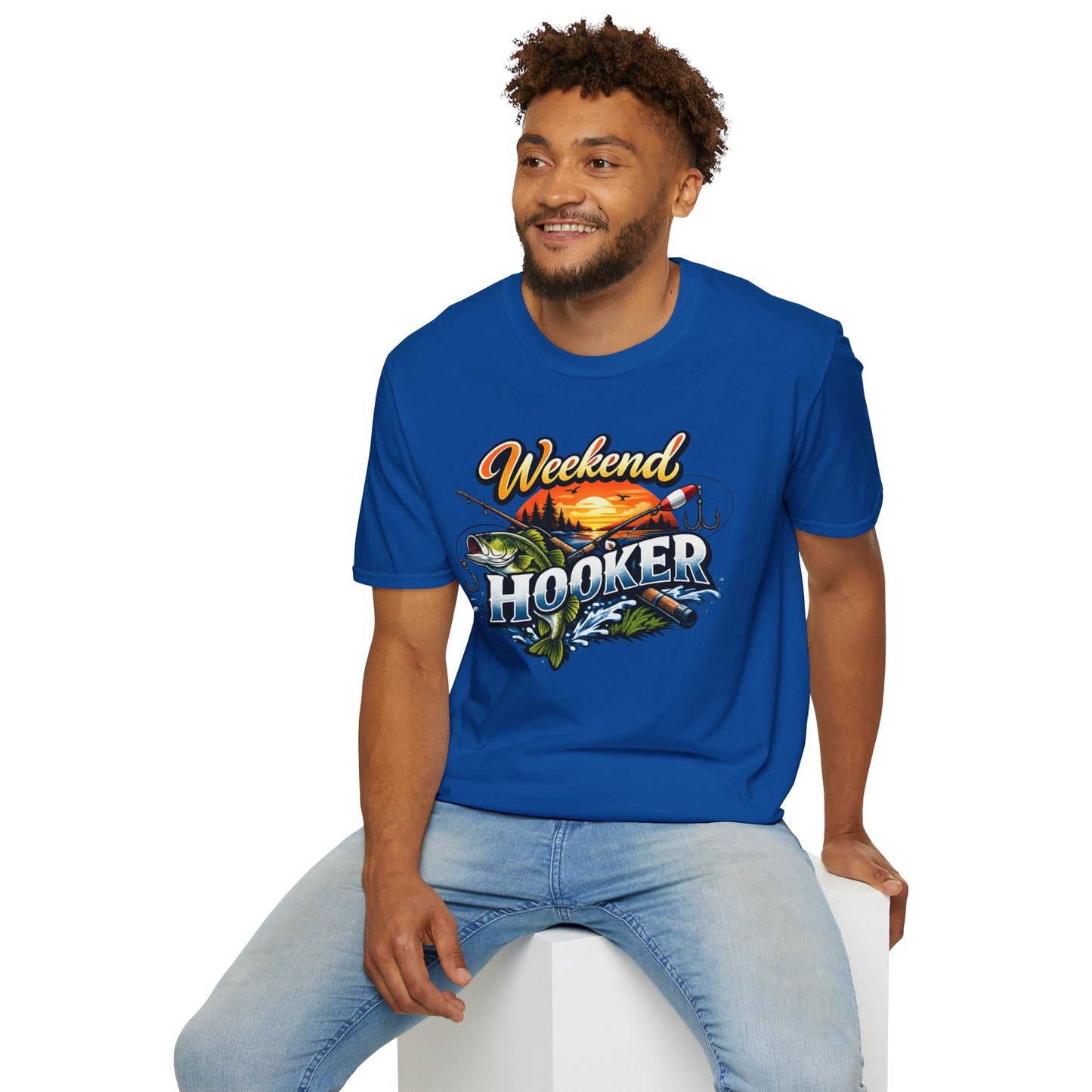 Weekend Hooker Fishing T-Shirt — Bass Sunset Angler Tee
