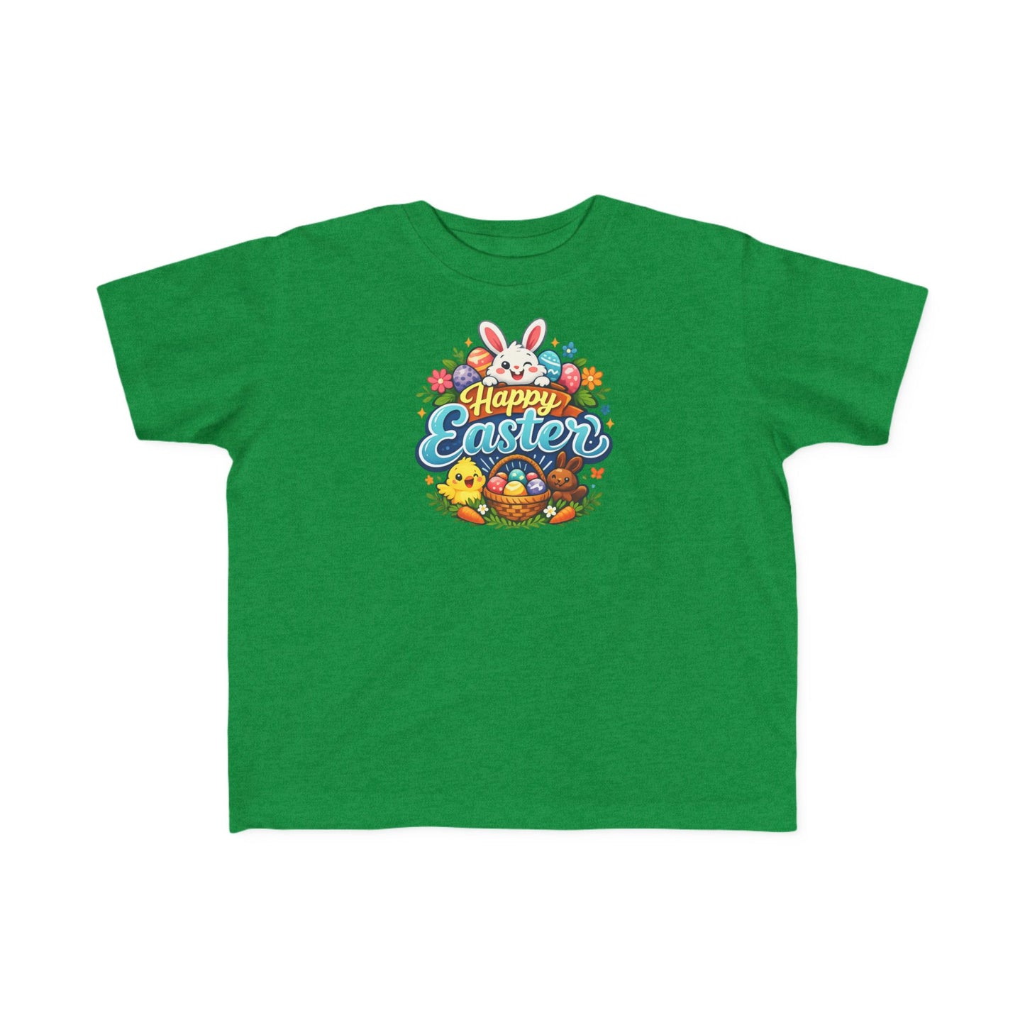 Toddler Easter Tee — "Happy Easter" Bunny & Eggs Spring Graphic