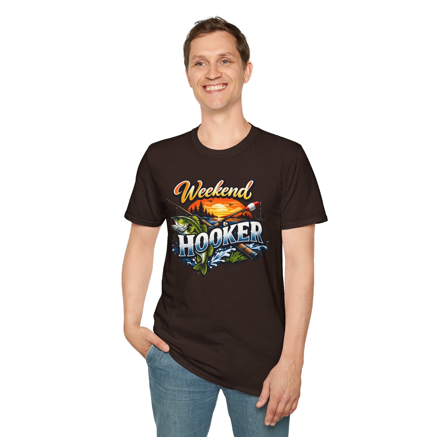 Weekend Hooker Fishing T-Shirt — Bass Sunset Angler Tee