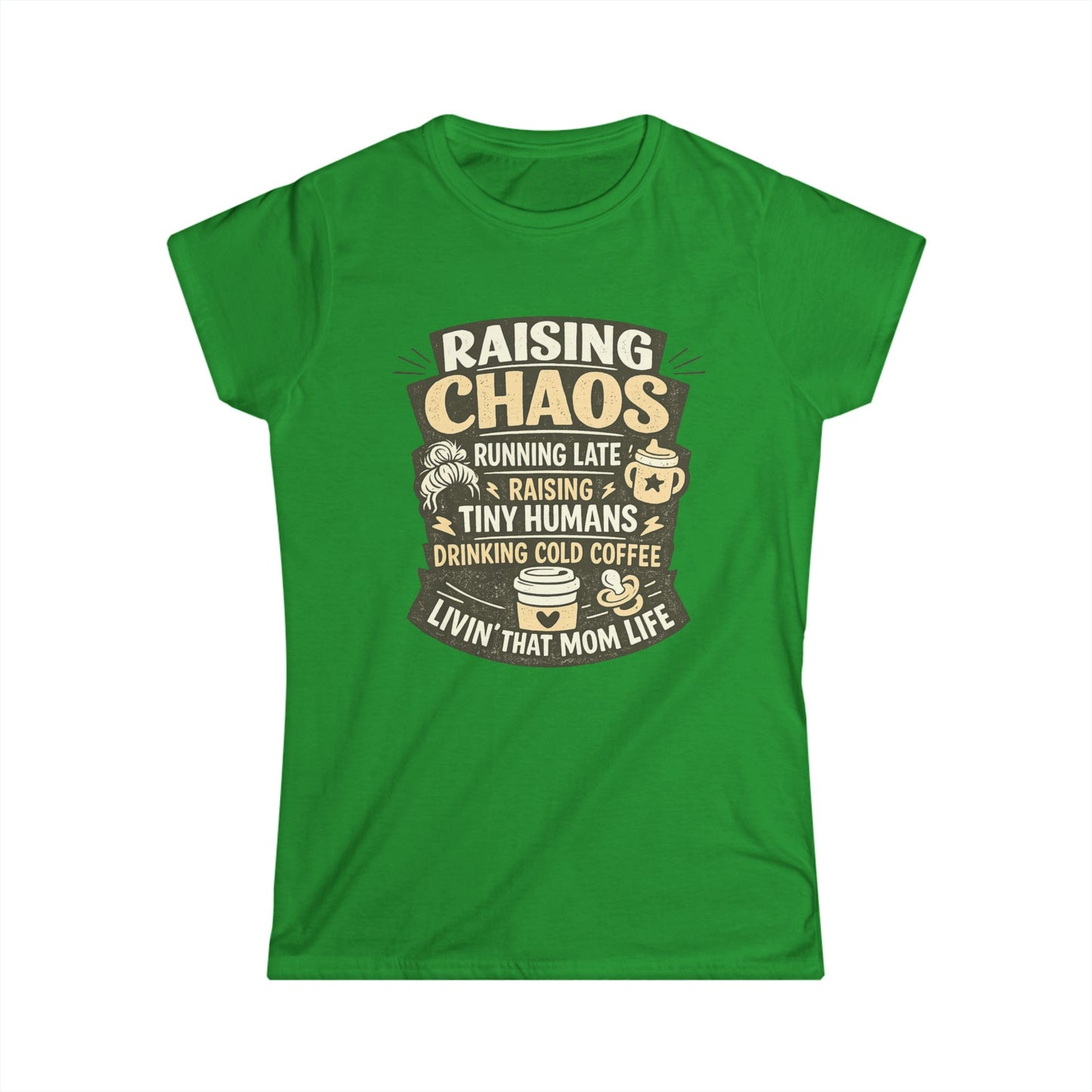 Raising Chaos Mom T-Shirt – "Raising Tiny Humans, Drinking Cold Coffee" Tee